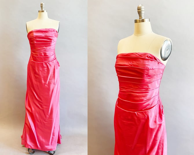 1980s Pink Gown / 1980s Lilli Rubin Gown / Hot Pink Strapless / Designer Dress /  / Marilyn Monroe Dress / Size Medium 