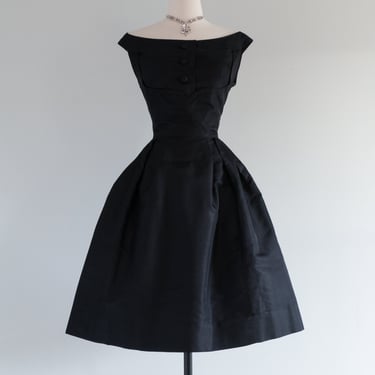 Sublime Late 1950's Black Silk Cocktail Dress / Small