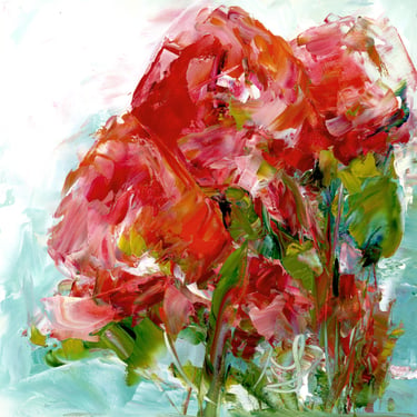 Expressive Oil Painting - Red Buds in the Garden - Pop of Color - Abstract Florals - Still Life Oil Painting Square - Daily Painter Art 