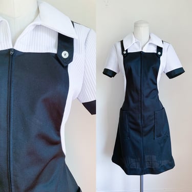 Vintage Black & White Waitress Uniform Dress / S-M 