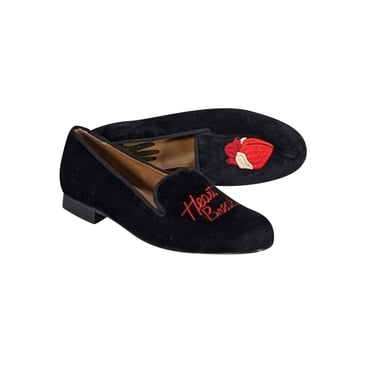 Verameat - Black Velvet Embroidered Heart Breaker Smoking Shoe Flats sz 9