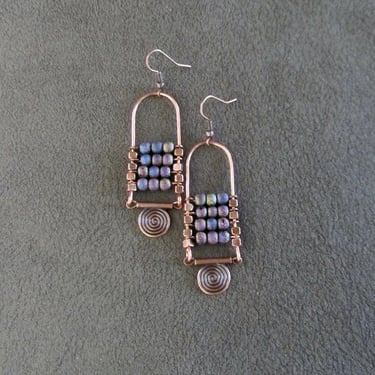 Multicolor ethnic bohemian earrings, copper 