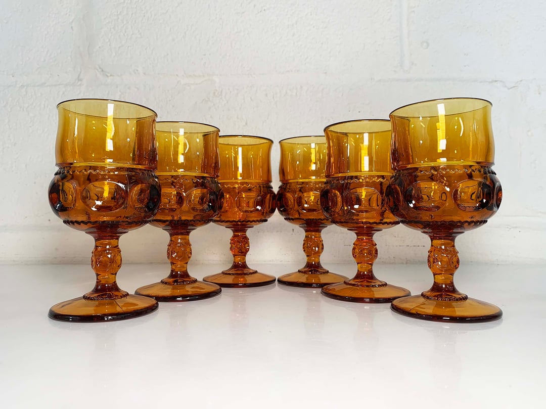 Vintage Amber Thumbprint Kings hotsell Crown Glasses - Set of 6