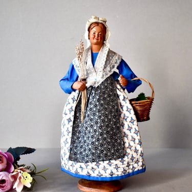 Vintage French Clay Figurine - Provincial Grandma Hand Made Ceramic Figurine Collectable Gift Home Decor 