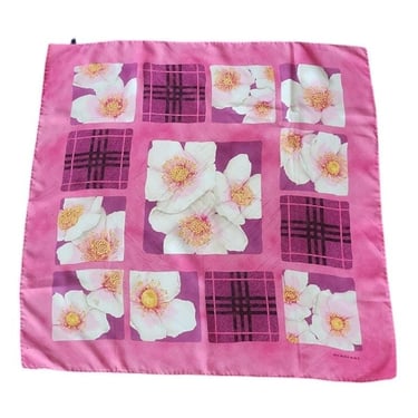 Vintage Burberry Scarf Pink Floral Silk Print Square 