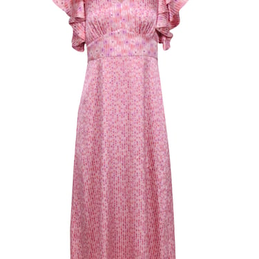 Kate Spade - Pink & Lilac Floral Striped Ruffled Shirt Sleeve Dress Sz 0