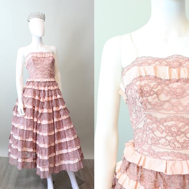 1950s PINK LACE tulle CUPCAKE dress xxs | new spring 