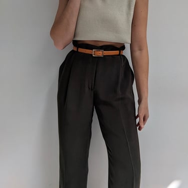 Vintage Dark Olive Silk Trousers