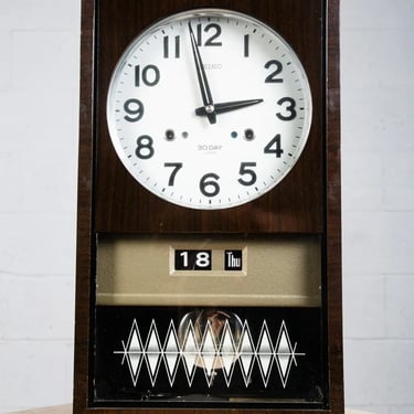 Mid Century Modern Clock Seiko Japan Glass Wall 30 Day Flip Black Pendulum Key