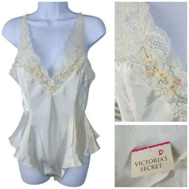 Vintage NEW Victoria's Secret Satin Lace Teddy Bodysuit Lingerie Medium Sexy 