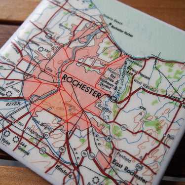1953 Rochester New York Map Coaster. Rochester Map. Vintage Rochester Gift. New York Coaster. City Map Gift. Lake Ontario. Office Coasters. 