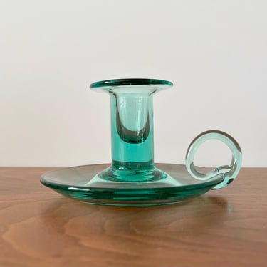 Blenko Art Glass Chamberstick in Sea Green 
