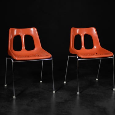 Mid-Century Modern Israeli Orange Plastic & Chrome Chair from Plasson, Set of 2, 1960s 