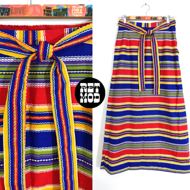 Summer Vibes Vintage Red Navy Olive Yellow & Purple Stripe Cotton Canvas Maxi Skirt 