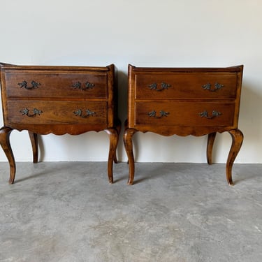 1960's Vintage  Country  French Louis XV - Style Fruitwood Nightstands End Tables - A Pair 