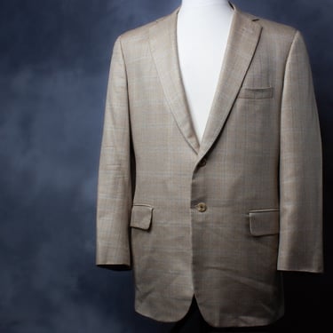 Tom James Executive Collection Mens 42R Silk & Linen Blazer Sportcoat Beige 