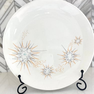 Impromptu Stellar Pattern Dinner Plate, Iroquois Ben Seibel Design, Atomic Starburst Orange Gray, Mid Century, Vintage Dinnerware 