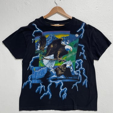 Vintage 90s American Thunder AOP Sz L XL Bald Eagle Shirt Sz L