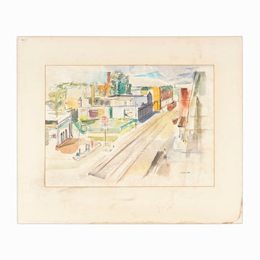 1950 Watercolor Painting Architectural Rendering Mid Century 
