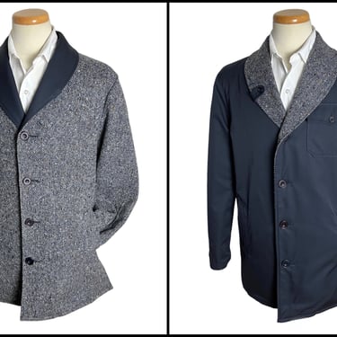 Vintage INVERTERE Reversible Shawl Collar Coat ~ size L ~ Donegal Tweed ~ Jacket ~ Made in England 
