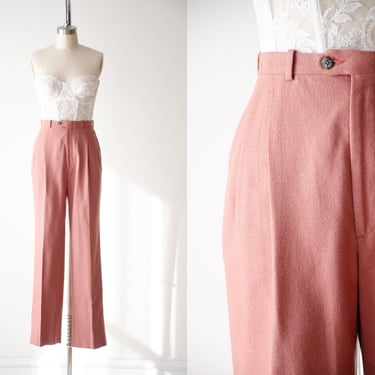 high waisted pants | 70s 80s vintage Lonergan Amerigo pink orange salmon pleated straight leg pants 