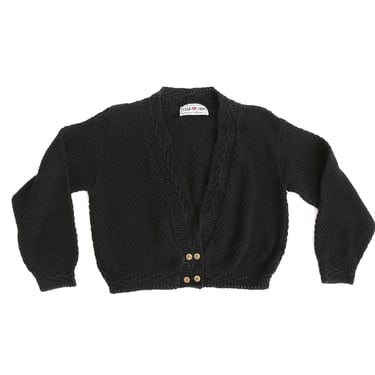 90s black waffle knit cotton cardigan sweater 