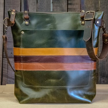Limited Edition  | Striped North South Large Tote | LINED with Zipper | Jade Green 