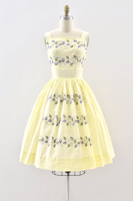 50's Yellow Embroidered Dress