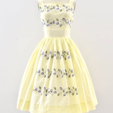 50's Yellow Embroidered Dress