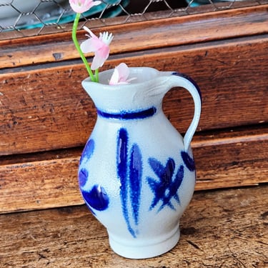 Salt Glazed China Pitcher, Blue Hand painted Creamer 