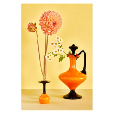 Still Life With Dahlia and Orange Glassware: Dutch Still Life, Modern Art, Bespoke Print, Vintage Inspired, Decorative Art, Fine Art Photo 