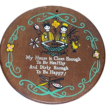 Vintage 1960s Walnut Trivet With Cute Saying Made in Japan 