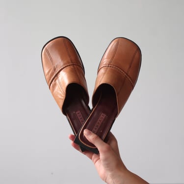 Vintage Hazelnut Leather Slides - 7.5