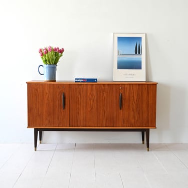 Vintage 1950s Scandinavian Teak Sideboard with Metal-Tipped Legs 