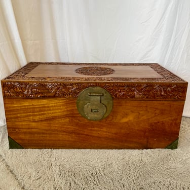 19th Century Carved Camphor Wood Trunk