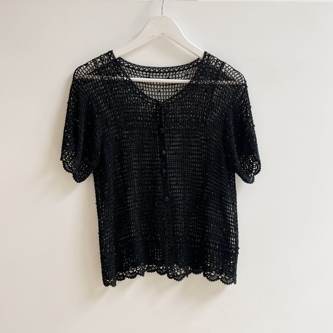 Black Lightweight Crochet Beaded Top