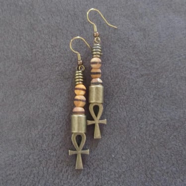 Ankh Egyptian African earrings, fertility symbol, kemetism, Tibetan agate 2 