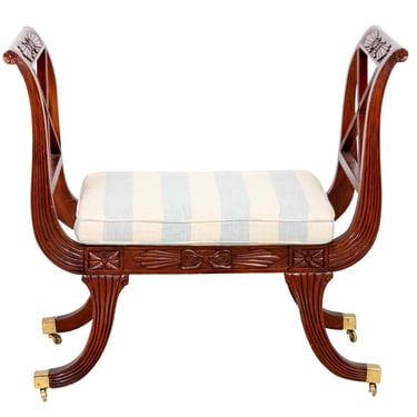 Regency Style Mahogany and Caned Bench