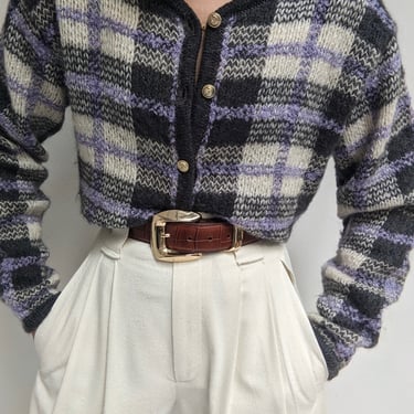 Vintage Lavender Plaid Mohair Cardigan