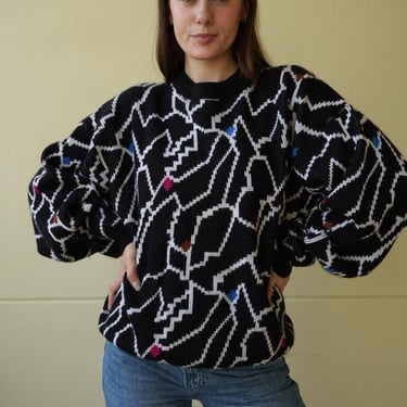 Vintage Slouchy Sweater / Knitwear / Intarsia Sweater / 1980's sweater / Unisex 