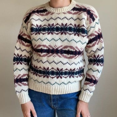 Vintage 90s Laura Ashley Fair Isle Nordic Geometric Wool Silk Crew Sweater Sz M 