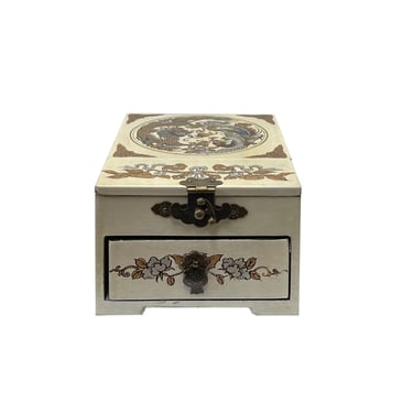 Small Chinese Oriental Off White Dragon Phoenix Mirror Jewelry Box ws2826E 