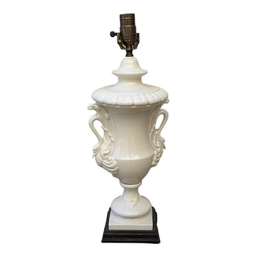 COMING SOON - Vintage White Ceramic Swan Handled Urn Lamp