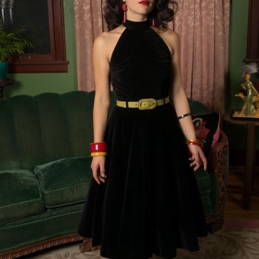 1950s Vintage Skirt - Jet Black Velveteen 