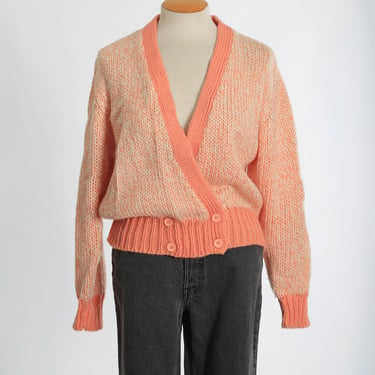 Vintage 90s chunky pink knit cardigan sweater 