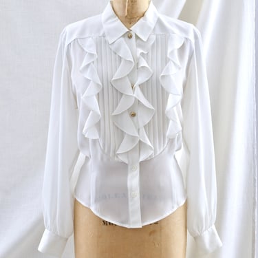 Vintage 80's White Ruffle Yoke Shirt
