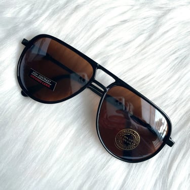 Vintage 80s Black and Amber Aviator Sunglasses 
