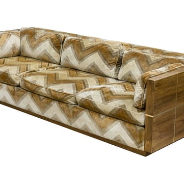 Mid Century Modern Milo Baughman Lenor Larson Style Burlwood Sofa 