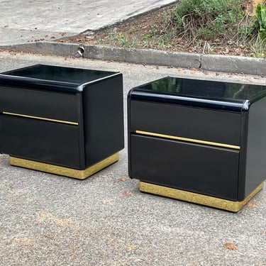 Post Modern Lane Black & Brass Lacquer Night Stands 