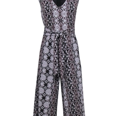 Nicole Miller - Brown & Grey Snake Print Cropped Sleeveless Jumpsuit w/ Tie Sz 6